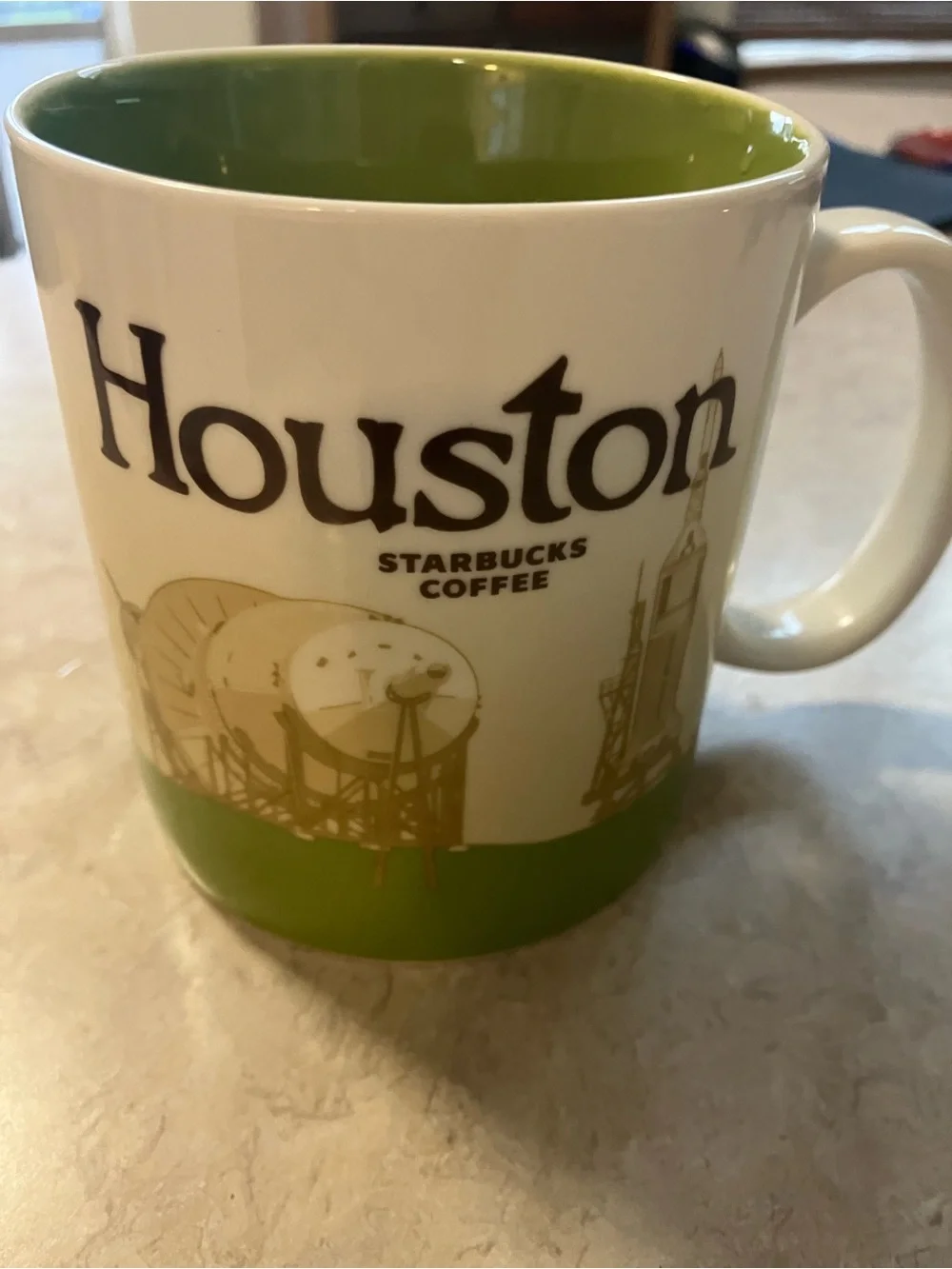 Starbucks White Mug with Green Interior and Green Alaska Lettering